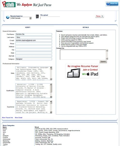 Resume Parsing SW demo