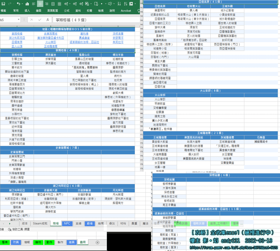 Elden Ring 艾爾登法環 詳細物件攻略 (from巴哈) excel部分截圖.png