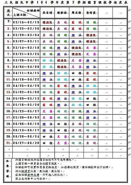 104-2體育教學進度表