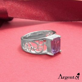 【ARGENT安爵銀飾精品】原創-天然石系列「方晶花漾(紫水晶)」純銀戒指
                              方形切割 天然紫水晶 透澈 手工包台麻花簍空造型