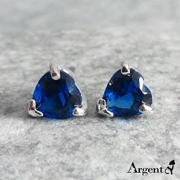 【ARGENT安爵銀飾精品】單鑽系列「純銀-藍心鑽」純銀耳環