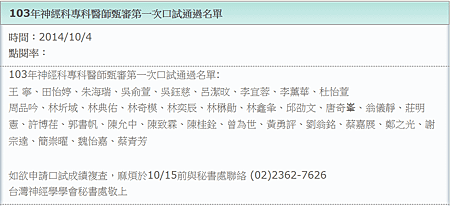 103年度神專口試通過名單