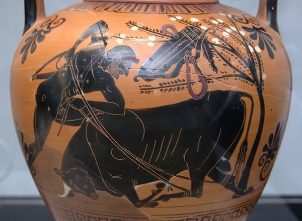 制伏克里特公牛Heracles binds the Cretan bull_1583,希臘瓶畫,作者不詳.jpg