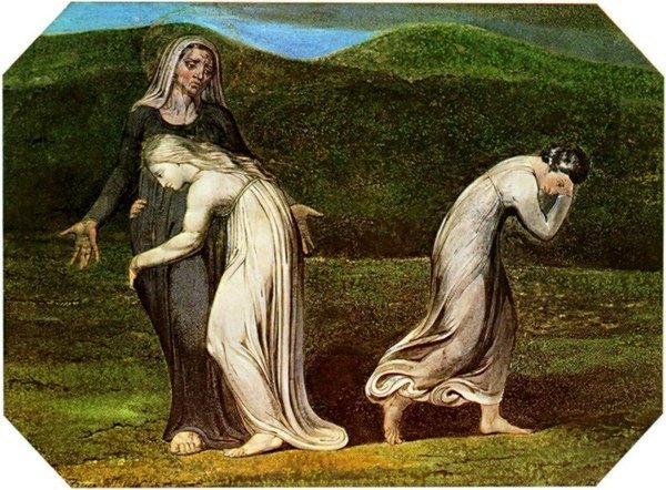 納娥美懇求路得和娥珥巴返回摩押 Naomi entreating Ruth and Orpah to return to the land of Moab__布雷克 William Blake.jpg