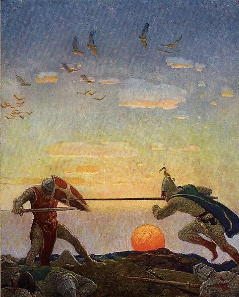 與莫德萊得決鬥的亞瑟王the death of Arthur and Mordred _魏斯 N. C. Wyeth.jpg