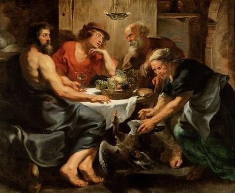 朱比特與墨丘利停留於費萊蒙和鮑西絲之家Jupiter and Mercurius in the house of Philemon and Baucis_魯本斯 Peter Paul Rubens.jpg