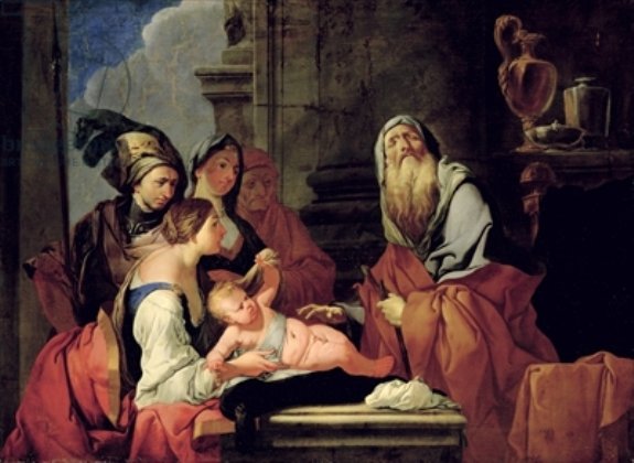 盲先知提瑞西阿斯對那西賽斯的預言 The Blind Prophet Tiresias with the Baby Narcissus_朱利奧 Giulio Carpioni.jpg