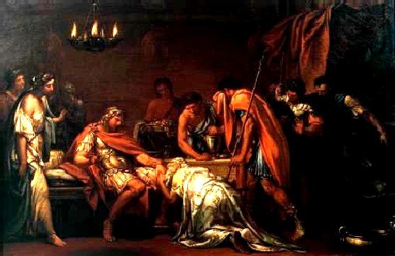 普里阿摩斯為贖回赫克托爾的屍體懇求 Priam Pleading with Achilles for the Body of Hector _漢彌頓Gavin Hamilton.jpg