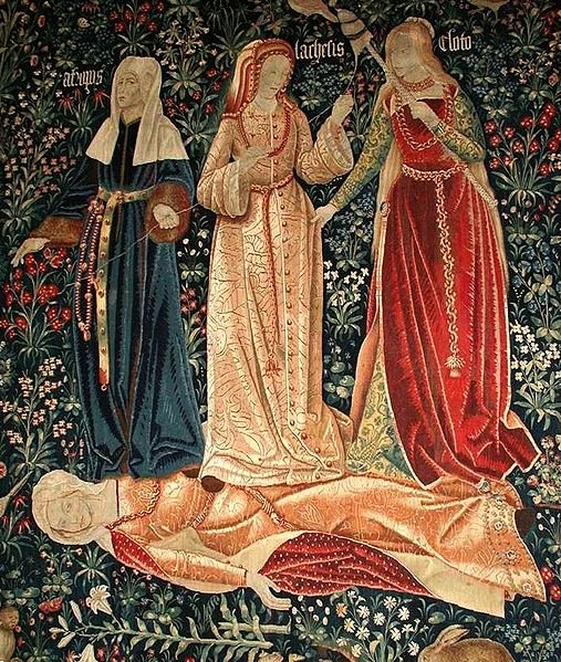 The Triumph of Death, or The 3 Fates. Flemish tapestry (probably Brussels, ca. 1510-1520). Victoria and Albert Museum, London..jpg