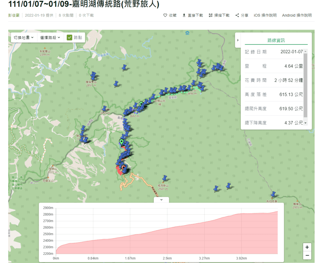 嘉明湖傳統路航跡檔(荒野)-GPX下載-D1