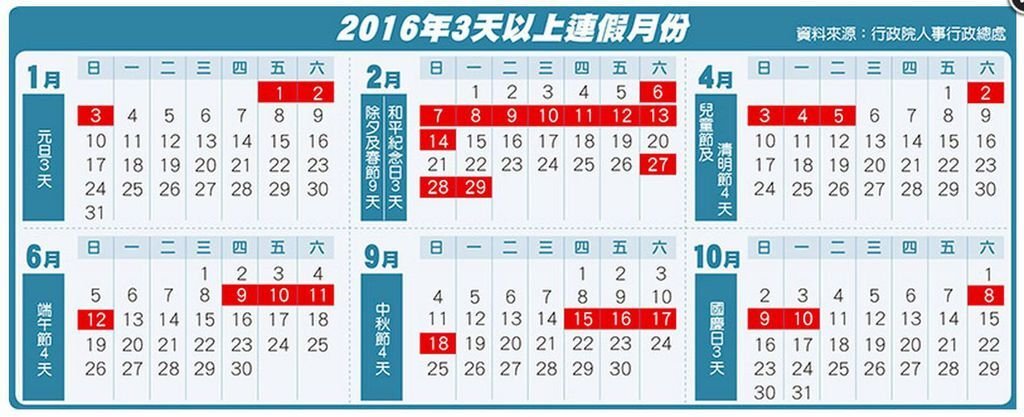 2016連假表