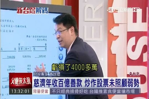 拿善款操作股票？黃世聰爆：慈濟醫院102年賠4千多萬