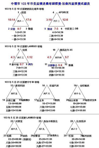 103中壢市長盃社丙預賽成績表