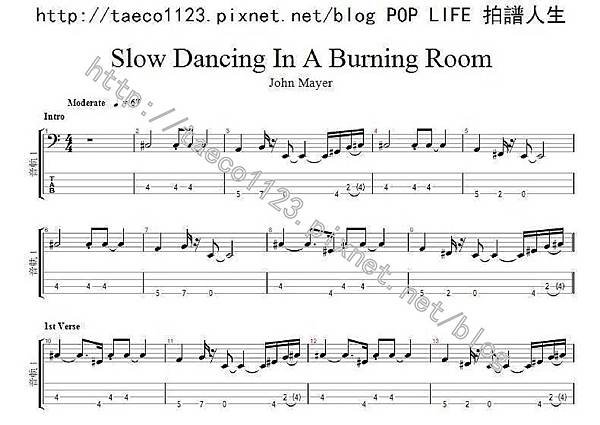 John Mayer-Slow Dancing In A Burning Room BASS譜(GP)