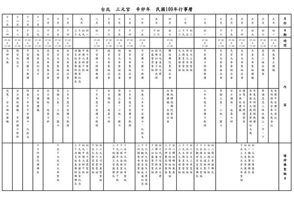 三元宮辛卯年行事曆