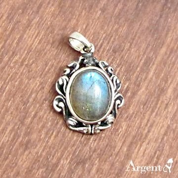 【ARGENT安爵銀飾精品】天然石系列「復古寶鏡(拉長石)」純銀項鍊