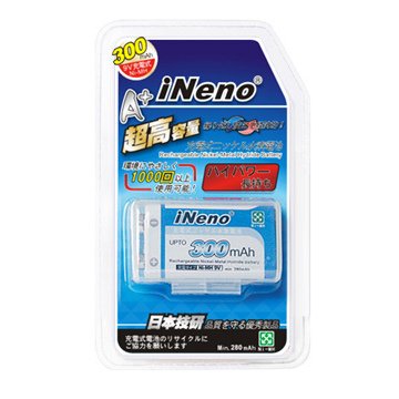 iNeno艾耐諾9V/300mAh鎳氫充電電池8入 再送電池收納盒!