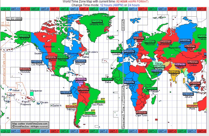 World Time Zone Map with current time