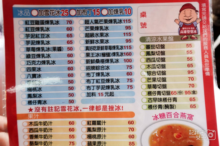 11高雄鹽埕區高雄婆婆冰創始總店菜單價位.jpg