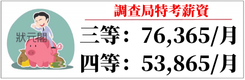 調查局/調查局特考/調查局薪水/調查局考試/調查員薪水/調查局薪水/調查局四等薪水/調查局月薪