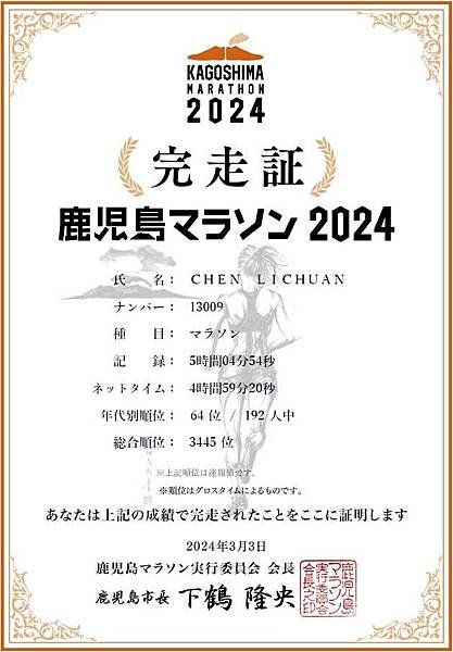 20240303 五十八馬-遲到的鹿兒島馬拉松