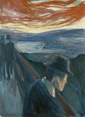 絕望 (1892) 是蒙克 (Edvard Munch) 克里斯蒂安尼亞的夕陽下散步時所經歷的焦慮感.jpg