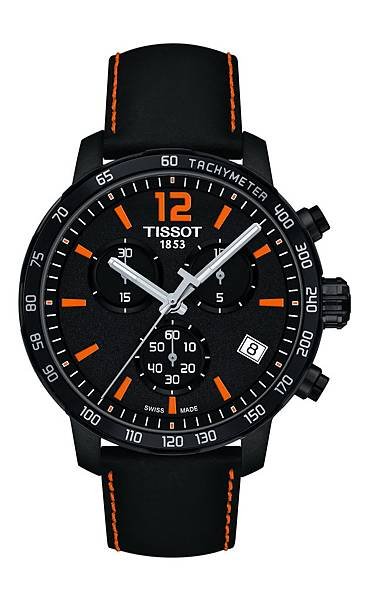 圖5. TISSOT Quickster時捷系列計時腕錶-黑橘配色皮革錶帶