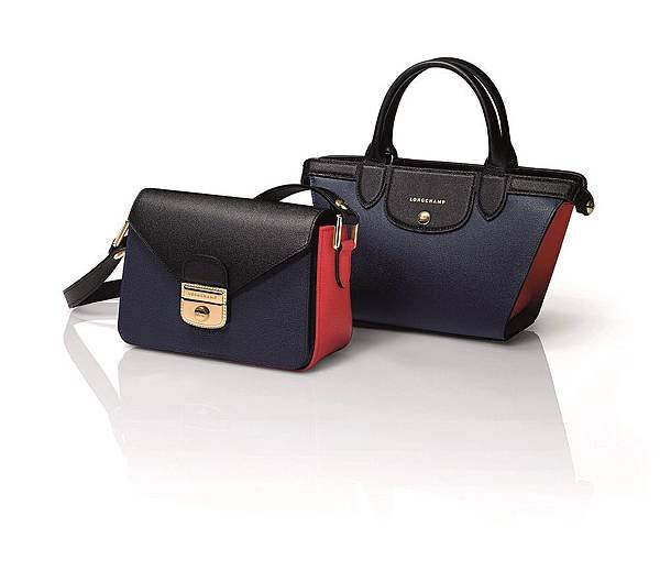 6.Longchamp PLIAGE HÉRITAGE TRICOLORE(海軍藍+珊瑚紅)，梯型包NT32,000、郵差包NT22,500