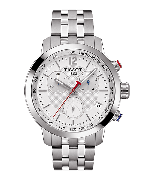 圖1.  NBA 傳奇Muggsy  Bogues 配戴男款TISSOT PRC 200系列NBA 特別版腕錶，NT$16,900