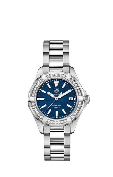 TAG Heuer全新Aquaracer Lady鑲鑽腕錶藍色面盤款，建議售價NT$107,200(Angelababy代言款)