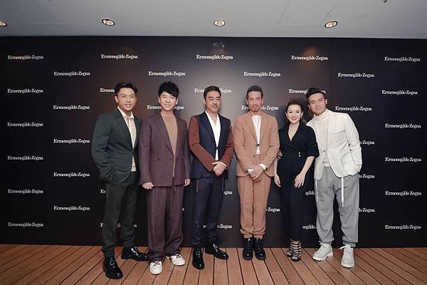 5.港星聚集Ermenegildo Zegna「Crafting Modernity」派對，由左至右為森美、許廷鏗、劉青雲、陳豪、楊洛婷、黃天翱