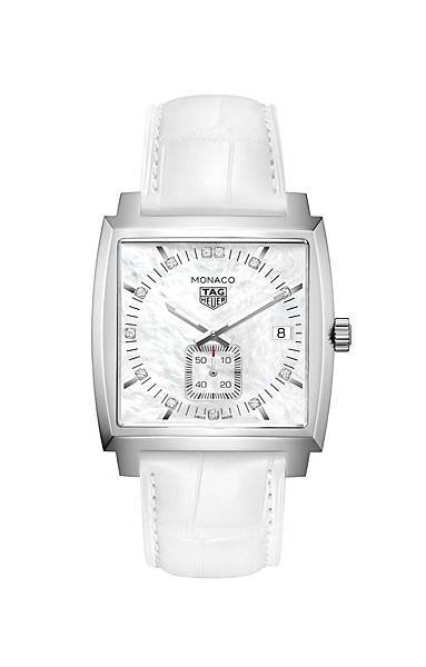 TAG Heuer Monaco Lady腕錶、白色鱷魚皮錶帶款，建議售價NT$77,400（白底）