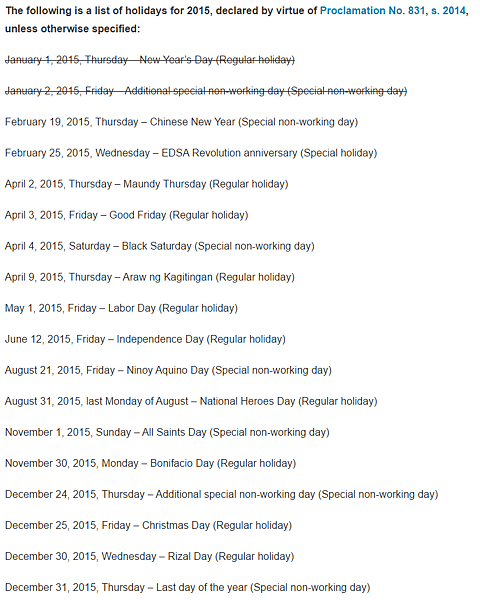2015國定假日-菲律賓