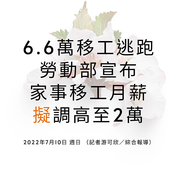 6.6萬移工逃跑 勞動部宣布 家事移工月薪 擬調高至2萬 2022年7月10日 週日 （記者游可欣／綜合報導）.png