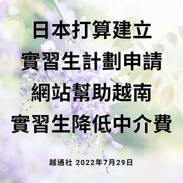 日本打算建立實習生計劃申請網站幫助越南實習生降低中介費 越通社 2022年7月29日.png