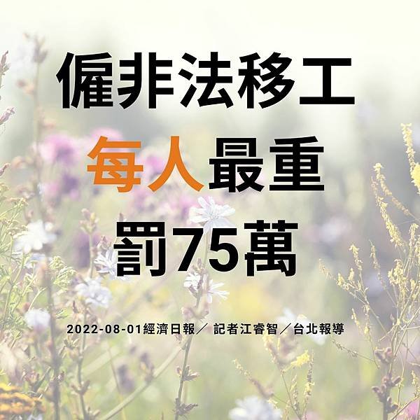 僱非法移工 每人最重罰75萬 2022-08-01經濟日報／ 記者江睿智／台北報導.jpg