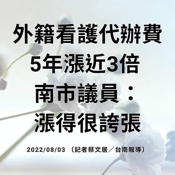 外籍看護代辦費5年漲近3倍 南市議員：漲得很誇張 20220803 〔記者蔡文居／台南報導〕.jpg