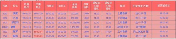 新股申購抽籤訊息20100202更新 