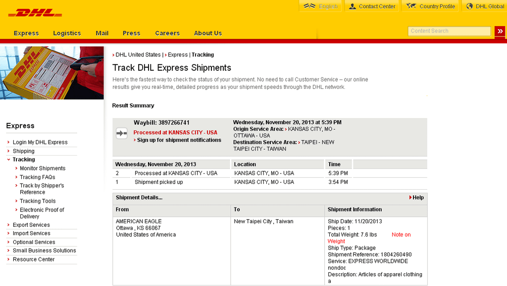 DHL shipping