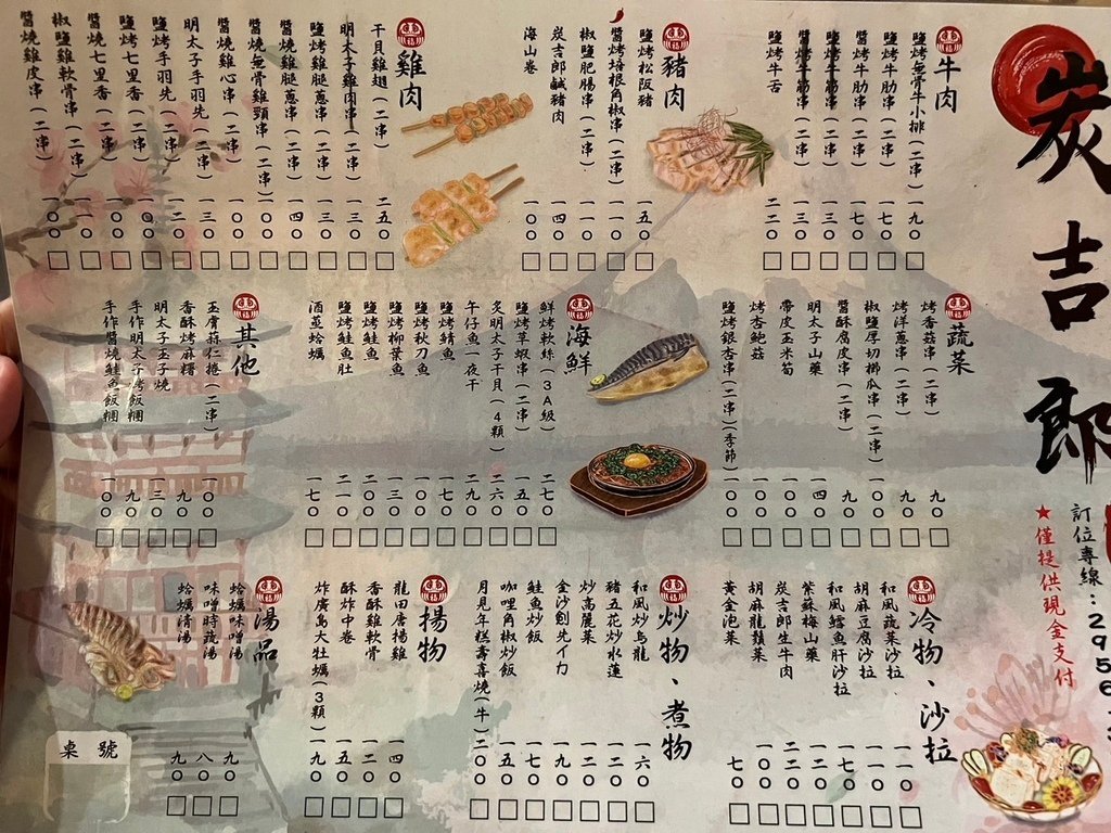 炭吉郎居酒屋 - 新北美食日式串燒宵夜聚餐推薦 - 菜單