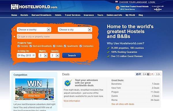 hostelworld front page