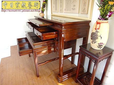 N21015.5尺8漢式神桌 紫檀色系佛桌樣式 神桌花架 觀自在神聯 木雕佛聯 佛堂設計精選.JPG