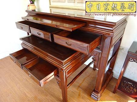 N21016.5尺8漢式神桌 紫檀色系佛桌樣式 神桌花架 觀自在神聯 木雕佛聯 佛堂設計精選.JPG