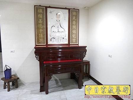 N24409.五尺一神明廳神桌樣示 明式佛桌 手繪觀音彩聯 木雕神聯佛聯.JPG
