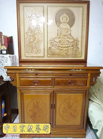 N25601.四尺二佛桌 櫃型神桌 美喬式神桌 3D木雕觀音聯公媽聯.JPG