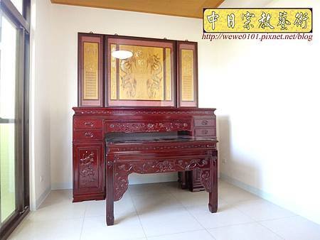 N27702.七尺神桌 桶型佛桌 雙龍雕刻關聖帝君木雕神聯 百福百壽雕刻.JPG