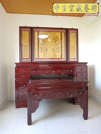 N27703.七尺神桌 桶型佛桌 雙龍雕刻關聖帝君木雕神聯 百福百壽雕刻.JPG