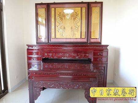 N27705.七尺神桌 桶型佛桌 雙龍雕刻關聖帝君木雕神聯 百福百壽雕刻.JPG