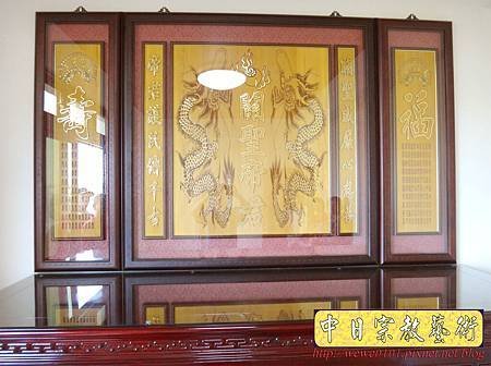N27707.七尺神桌 桶型佛桌 雙龍雕刻關聖帝君木雕神聯 百福百壽雕刻.JPG