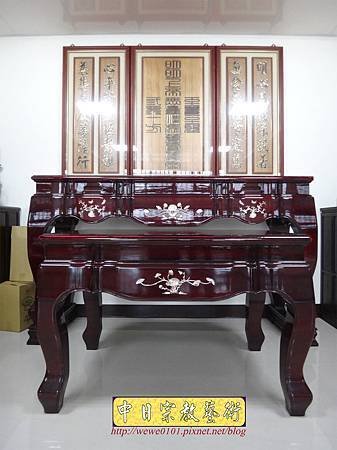 N29102.一貫道佛堂設計 7尺佛桌明明上帝木雕佛聯.JPG